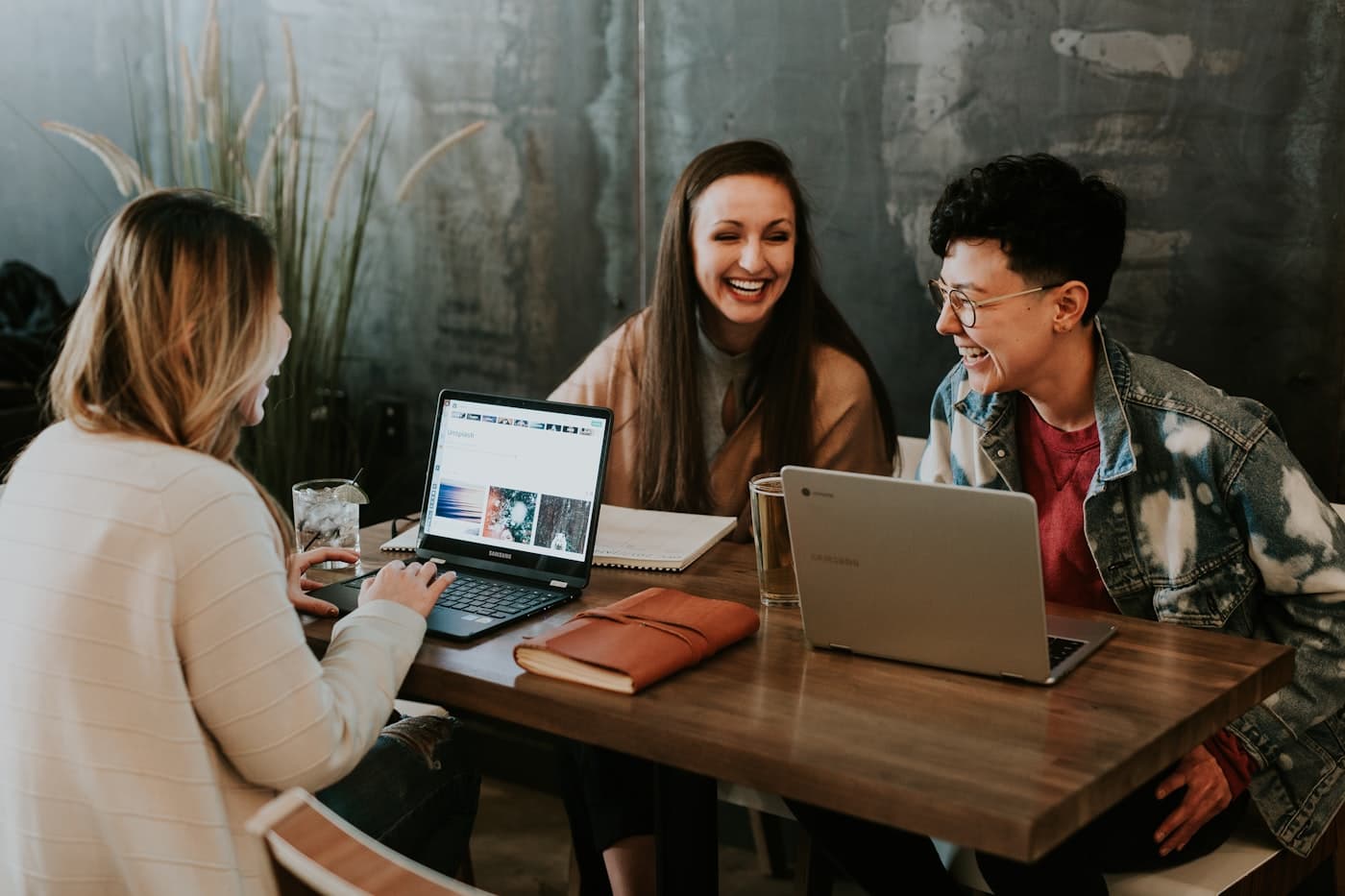 Researchers collaborating around a table